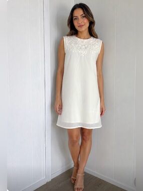 Forever 21 White Sleeveless Embroidered Shift Dress